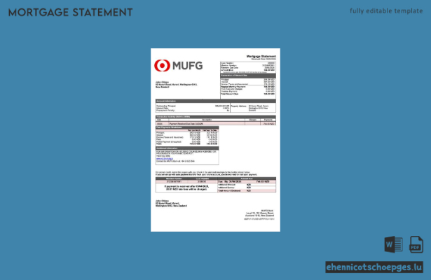 Beispiel eines Hypothekenauszugs der MUFG Bank Neuseeland (Word- und PDF-Datei)